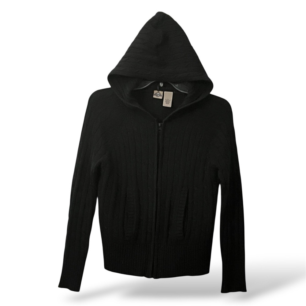 Moody Hooded Charcoal Cotton Cable-Knit Full Zip Emo Goth Cardigan New BNWOT